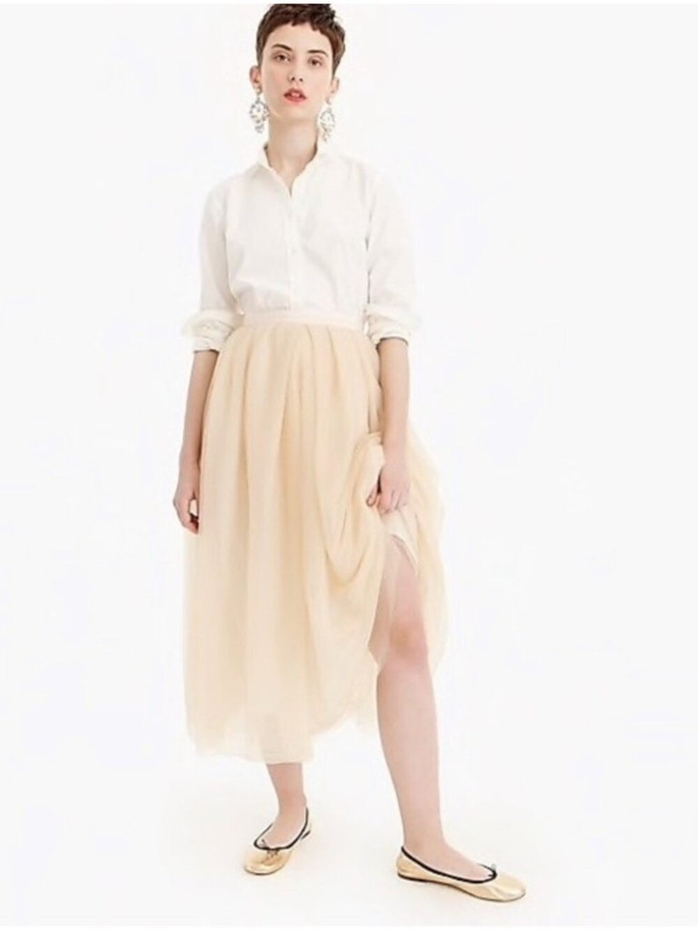 NWT J.Crew Collection Tulle Ball Skirt in Gold Sparkle Ribbon Belted Midi 6